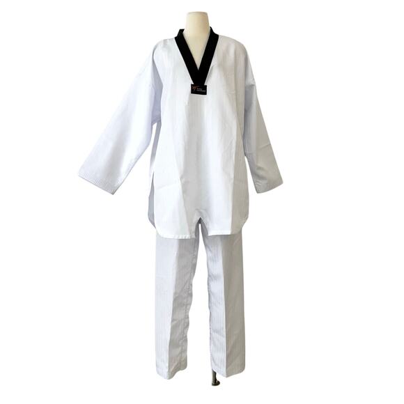 Adidas Taekwondo Uniform White with Black Trim V-Neck Size 200 NWT - Picture 1 of 13